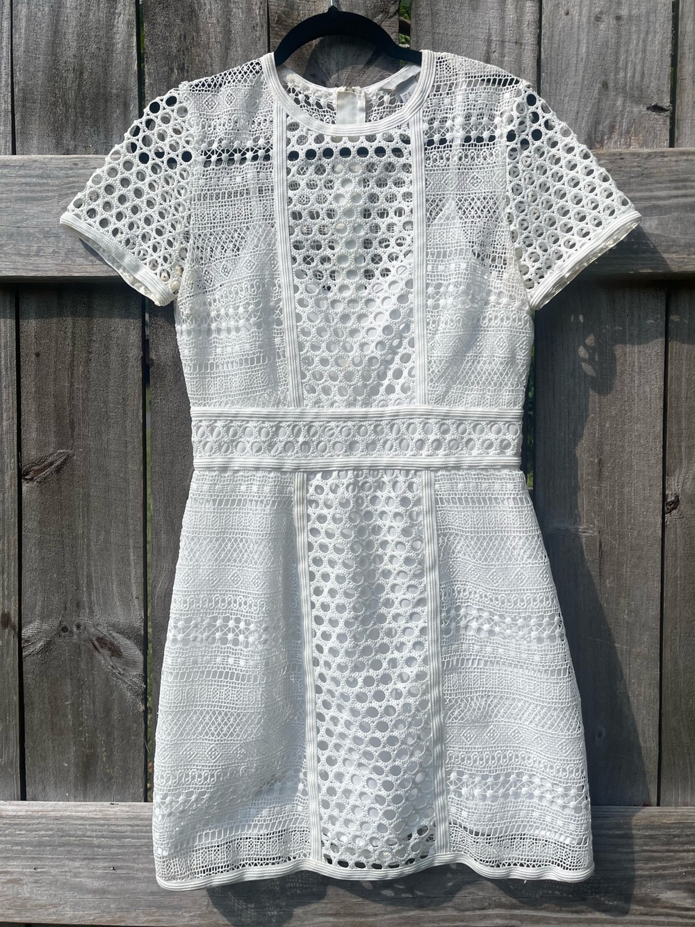 H&M White Crochet & Eyelet Short-Sleeve Mini Dress Sz 10